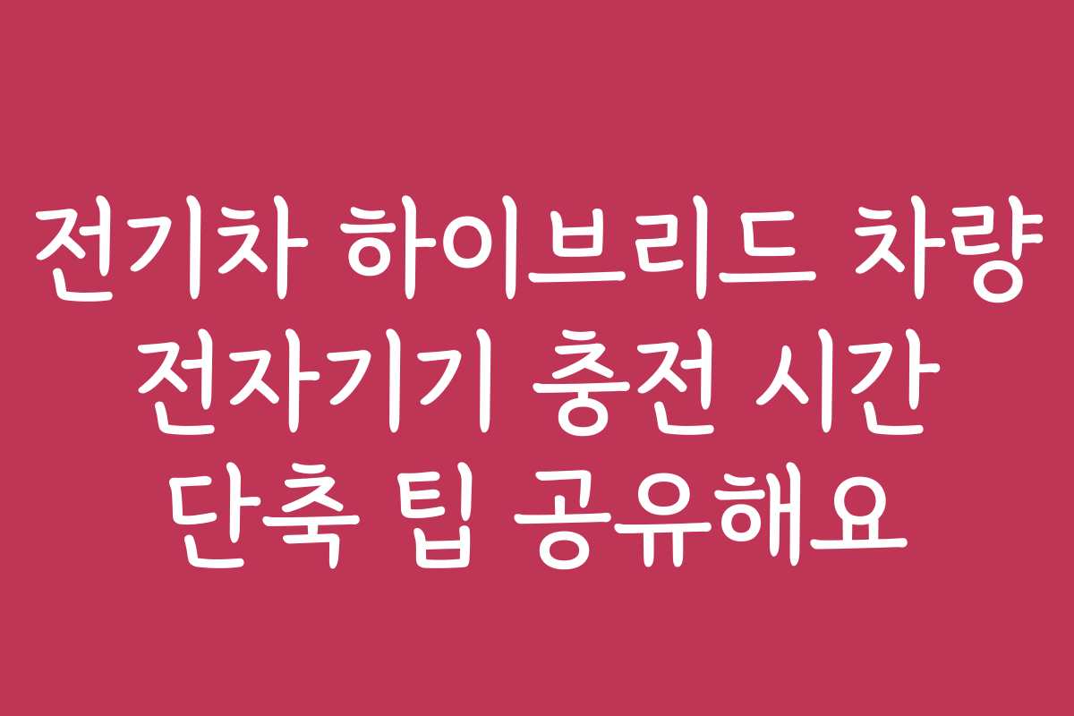 전기차 하이브리드 차량 전자기기 충전 시간 단축 팁 공유해요
