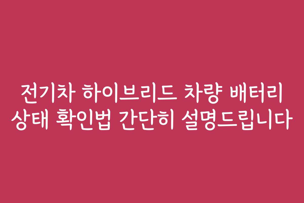 전기차 하이브리드 차량 배터리 상태 확인법 간단히 설명드립니다