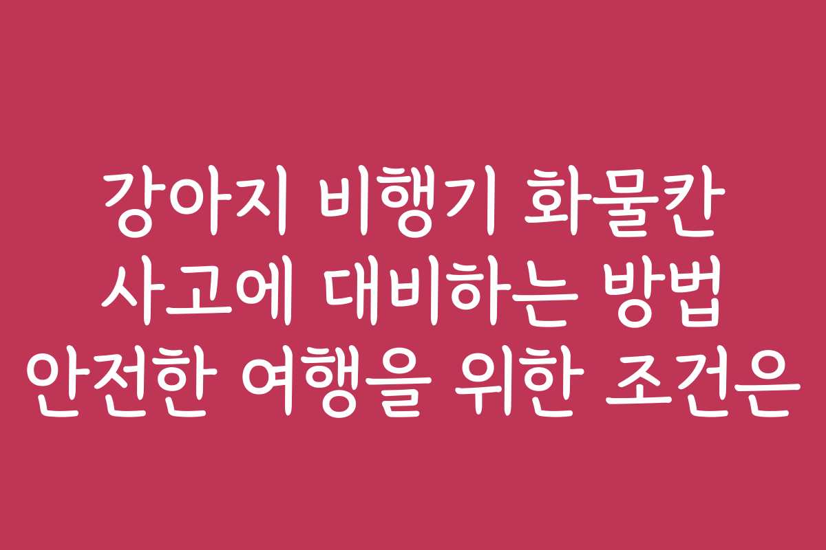 강아지 비행기 화물칸 사고에 대비하는 방법 안전한 여행을 위한 조건은