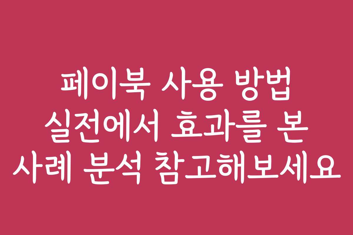 페이북 사용 방법 실전에서 효과를 본 사례 분석 참고해보세요