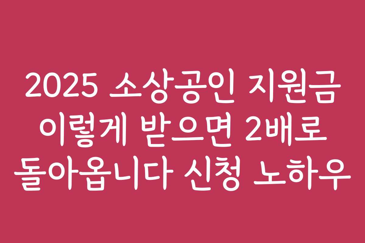 2025 소상공인 지원금 이렇게 받으면 2배로 돌아옵니다 신청 노하우