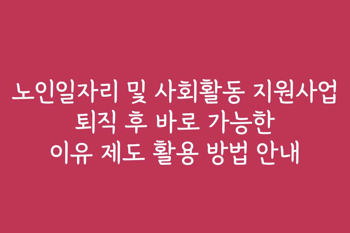 노인일자리 및 사회활동 지원사업 퇴직 후 바로 가능한 이유 제도 활용 방법 안내