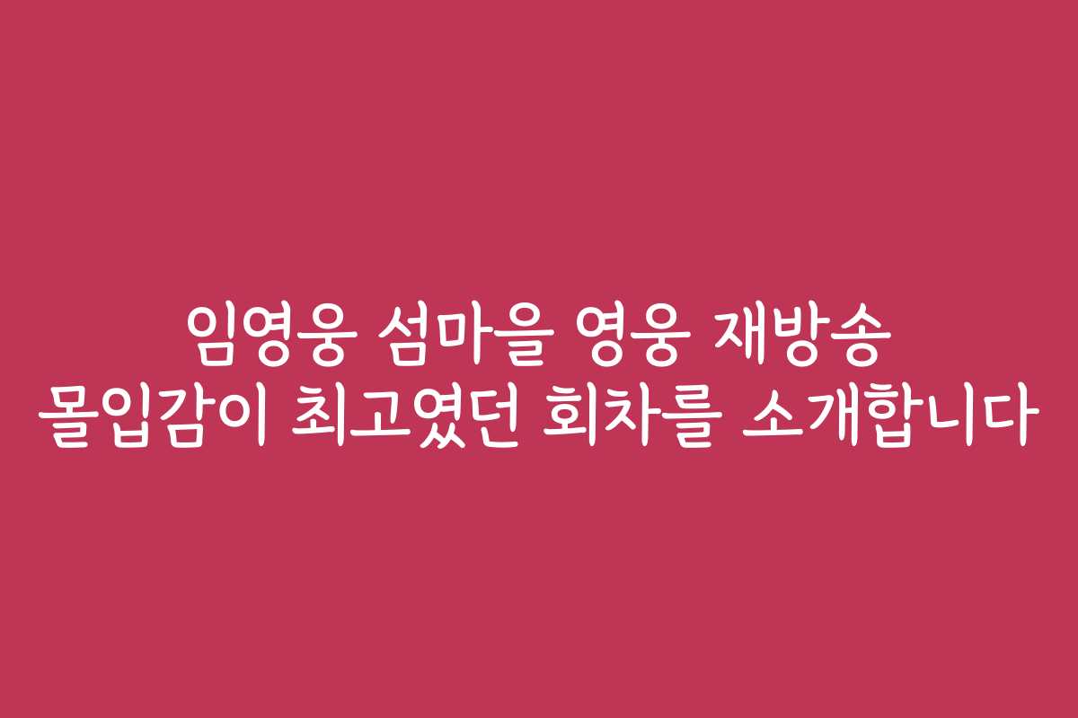 임영웅 섬마을 영웅 재방송 몰입감이 최고였던 회차를 소개합니다