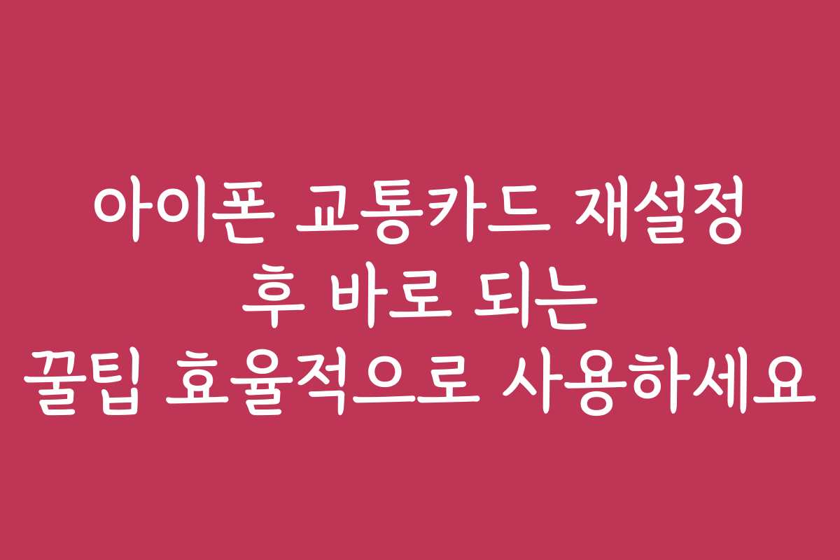아이폰 교통카드 재설정 후 바로 되는 꿀팁 효율적으로 사용하세요
