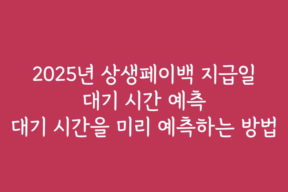 2025년 상생페이백 지급일 대기 시간 예측 대기 시간을 미리 예측하는 방법 2025년 상생페이백 지급일 대기 시간 예측 대기 시간을 미리 예측하는 방법