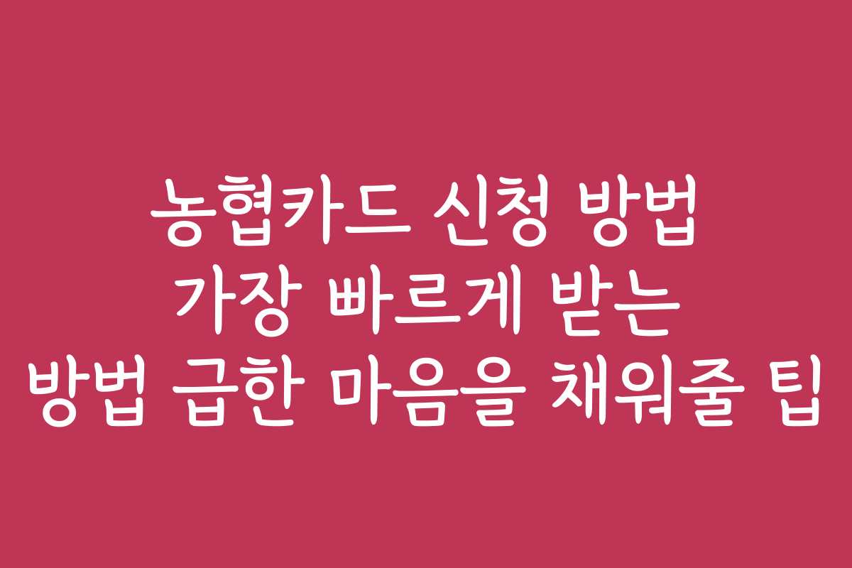 농협카드 신청 방법 가장 빠르게 받는 방법 급한 마음을 채워줄 팁