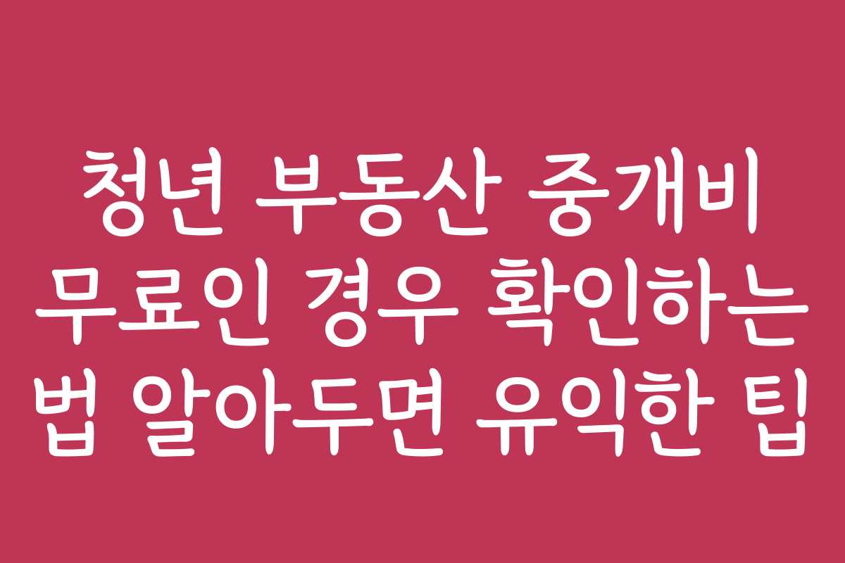 청년 부동산 중개비 무료인 경우 확인하는 법 알아두면 유익한 팁