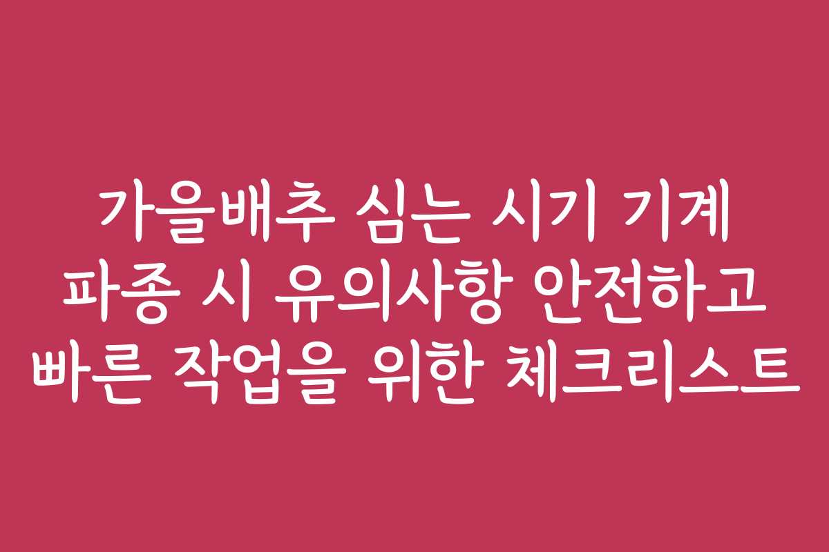 가을배추 심는 시기 기계 파종 시 유의사항 안전하고 빠른 작업을 위한 체크리스트