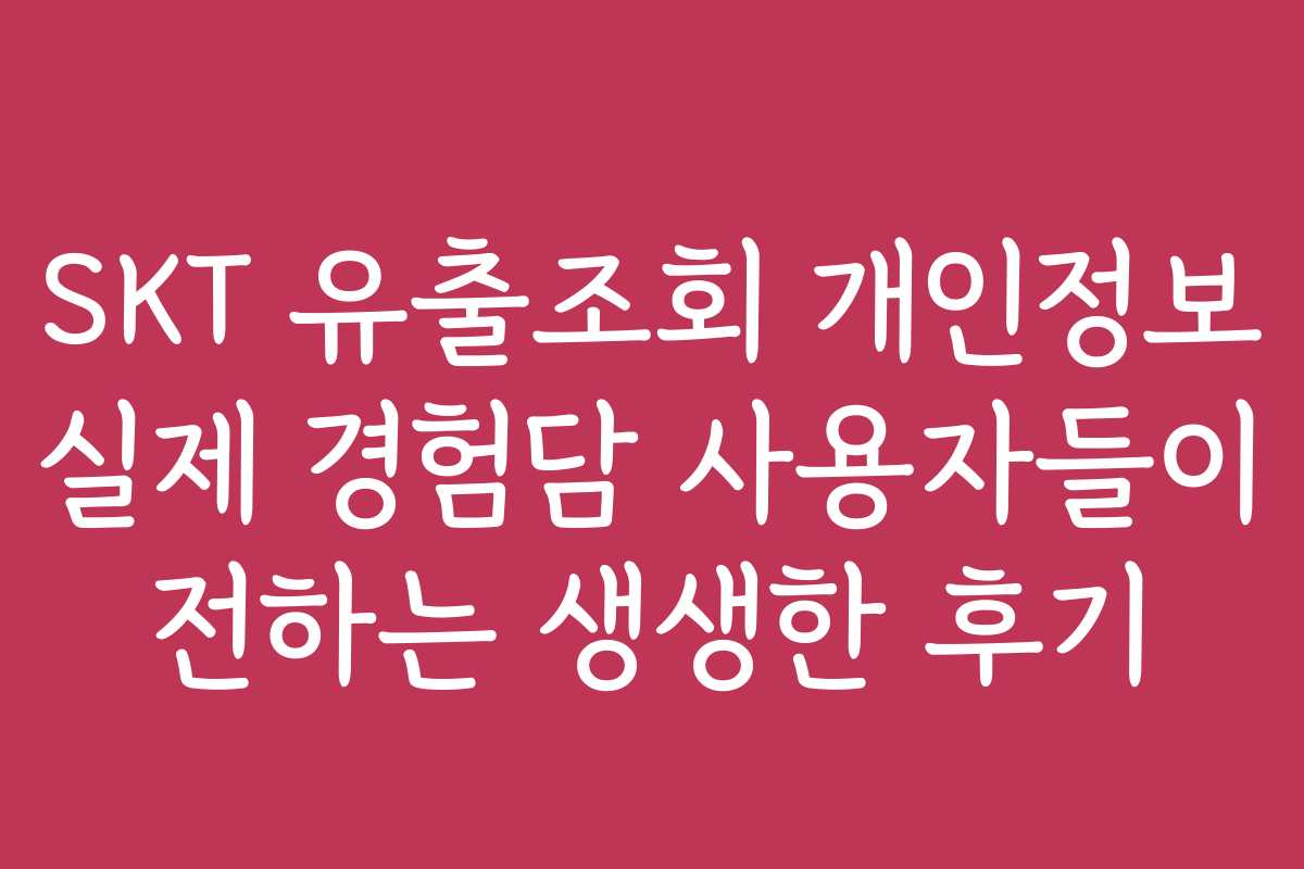 SKT 유출조회 개인정보 실제 경험담 사용자들이 전하는 생생한 후기