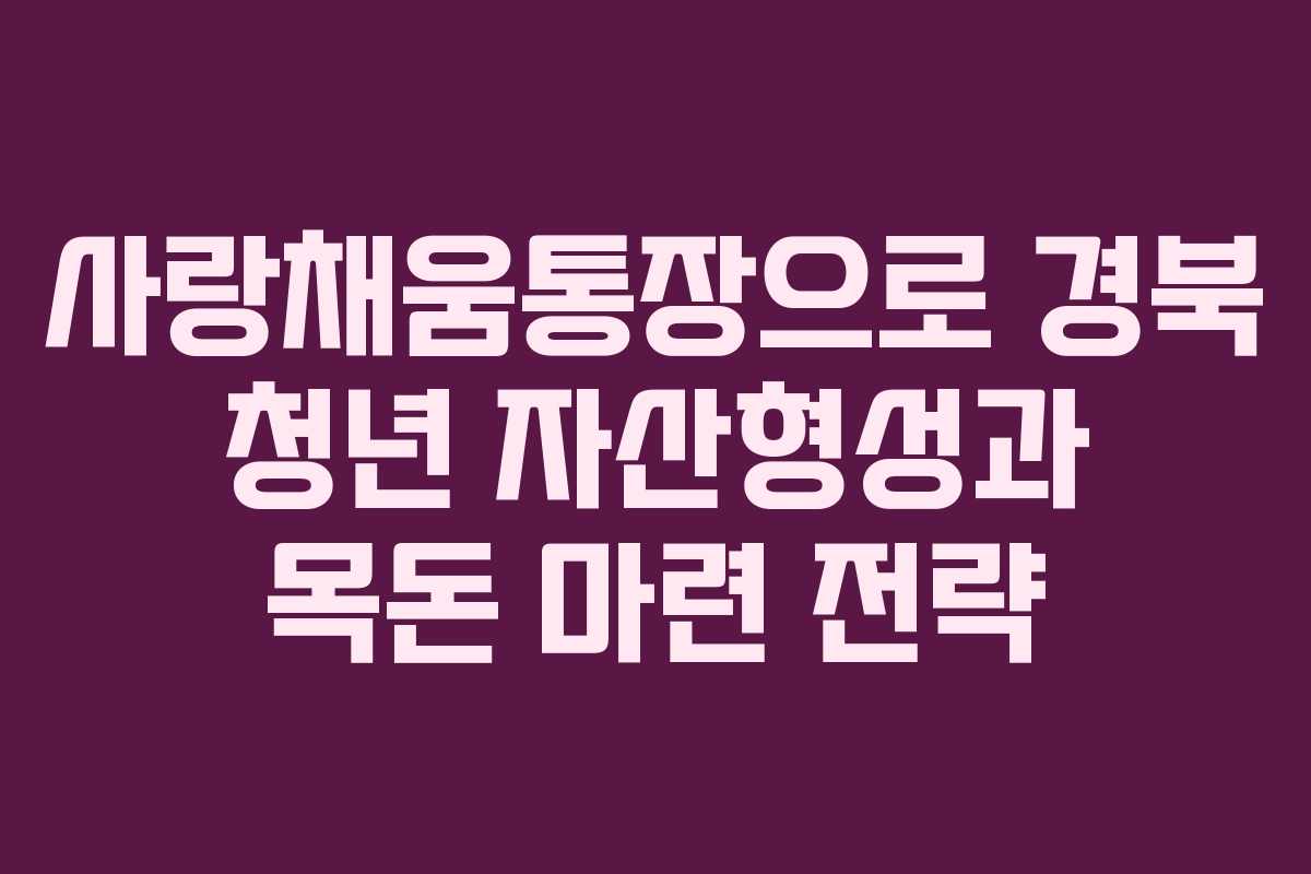 사랑채움통장으로 경북 청년 자산형성과 목돈 마련 전략