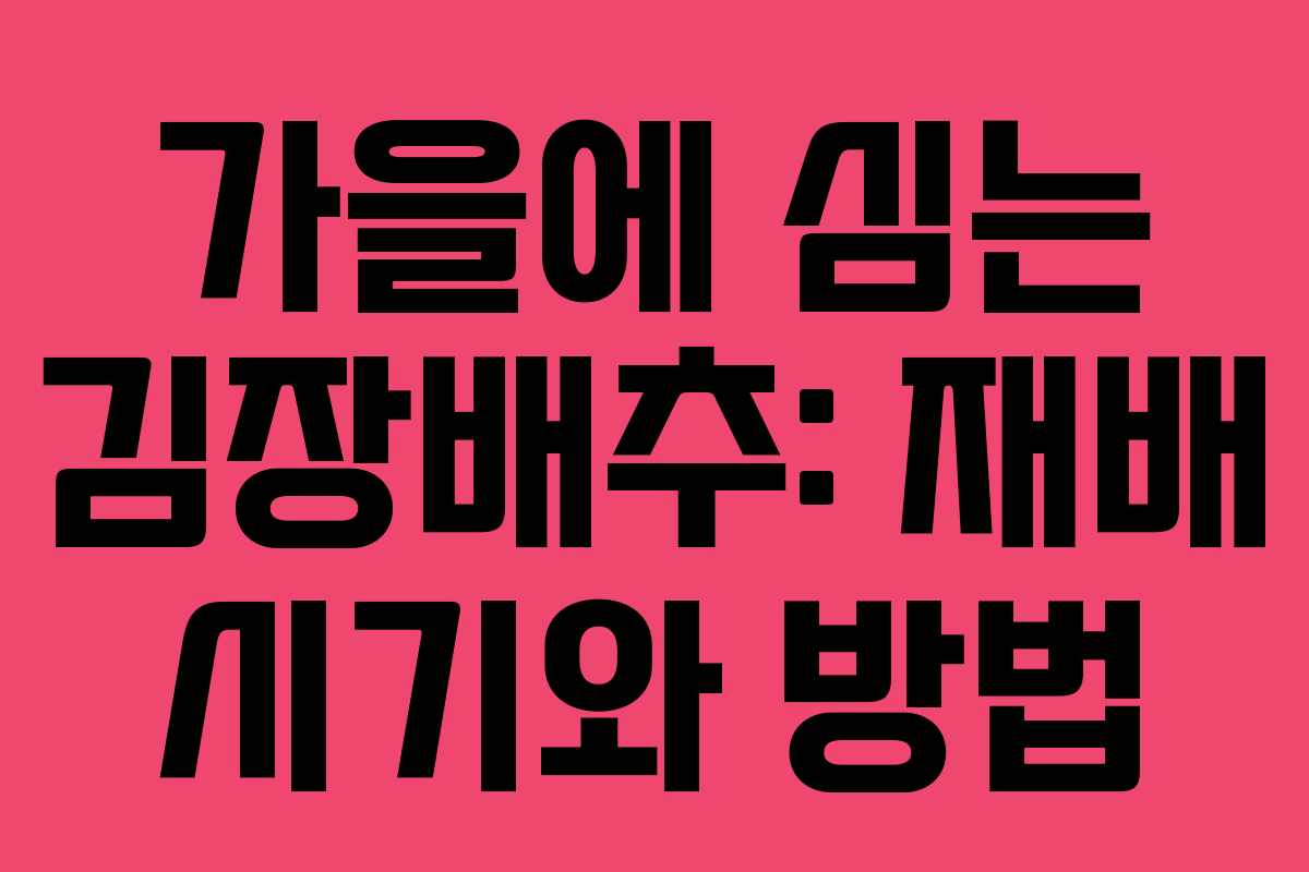 가을에 심는 김장배추: 재배 시기와 방법