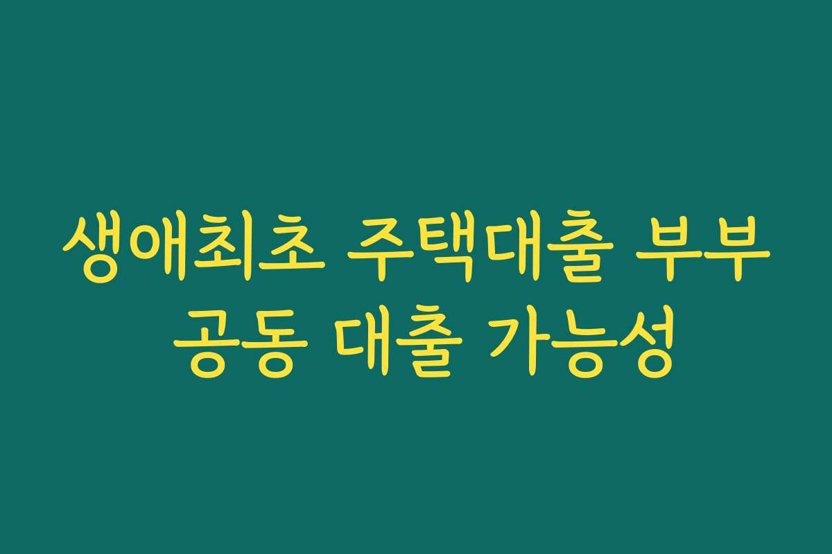 생애최초 주택대출 부부 공동 대출 가능성 생애최초 주택대출 부부 공동 대출 가능성