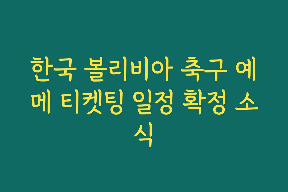 한국 볼리비아 축구 예메 티켓팅 일정 확정 소식