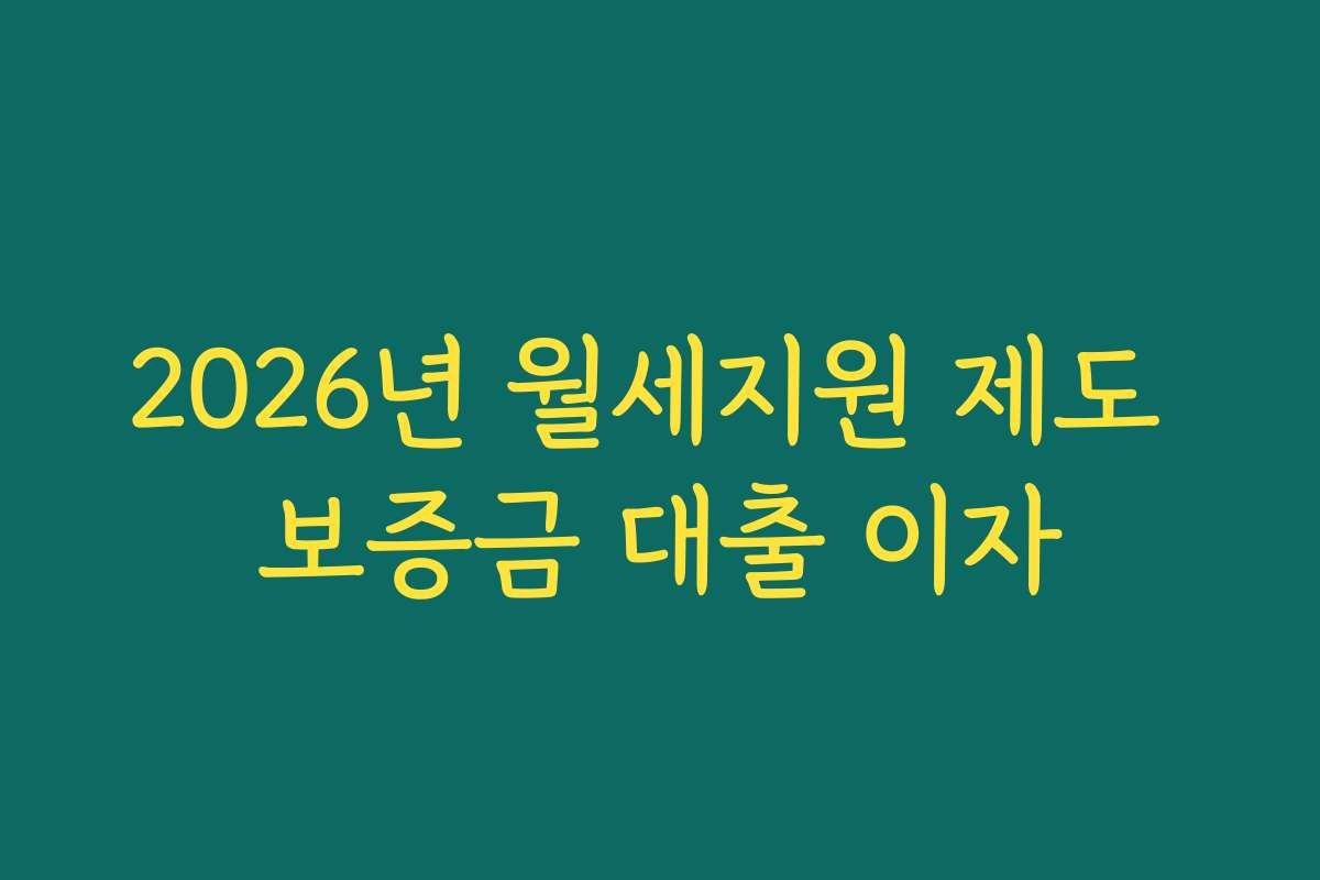 2026년 월세지원 제도 보증금 대출 이자