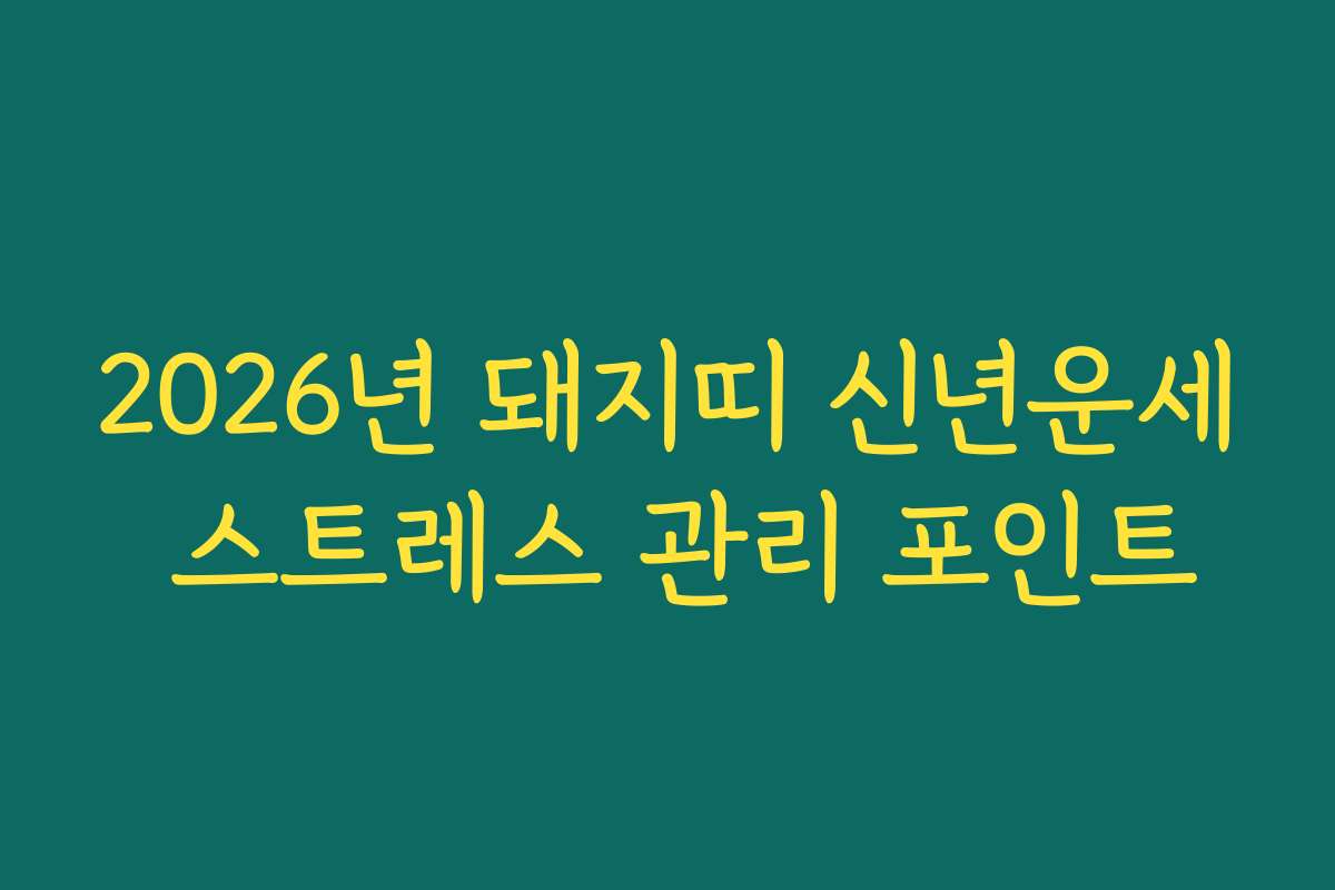 2026년 돼지띠 신년운세 스트레스 관리 포인트