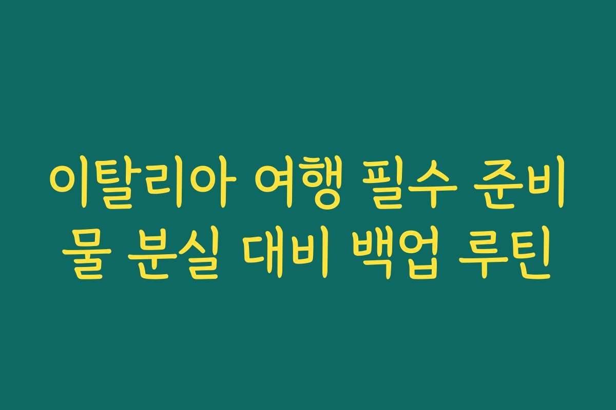 이탈리아 여행 필수 준비물 분실 대비 백업 루틴