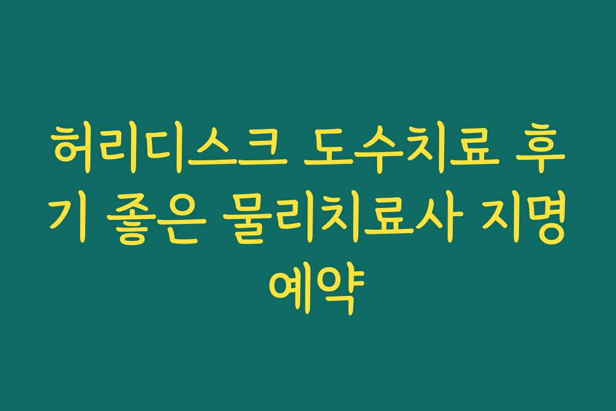 허리디스크 도수치료 후기 좋은 물리치료사 지명 예약