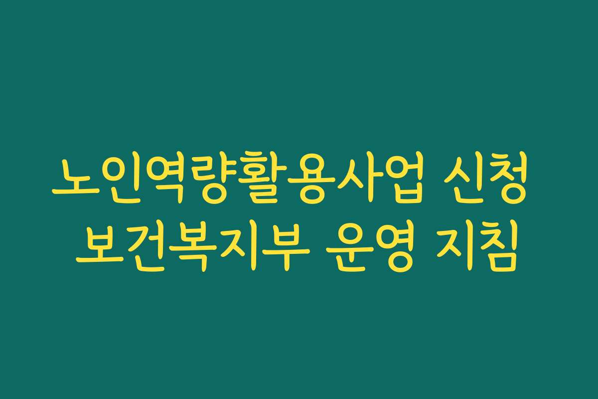 노인역량활용사업 신청 보건복지부 운영 지침