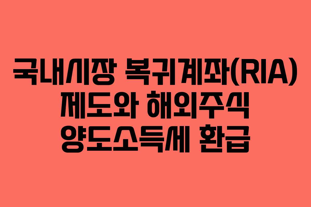 국내시장 복귀계좌(RIA) 제도와 해외주식 양도소득세 환급