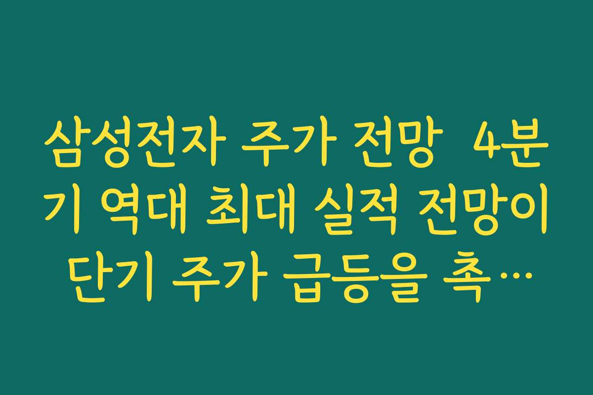 삼성전자 주가 전망  4분기 역대 최대 실적 전망이 단기 주가 급등을 촉발할지 분석