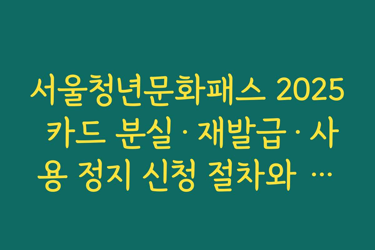 서울청년문화패스 2025 카드 분실·재발급·사용 정지 신청 절차와 유의사항