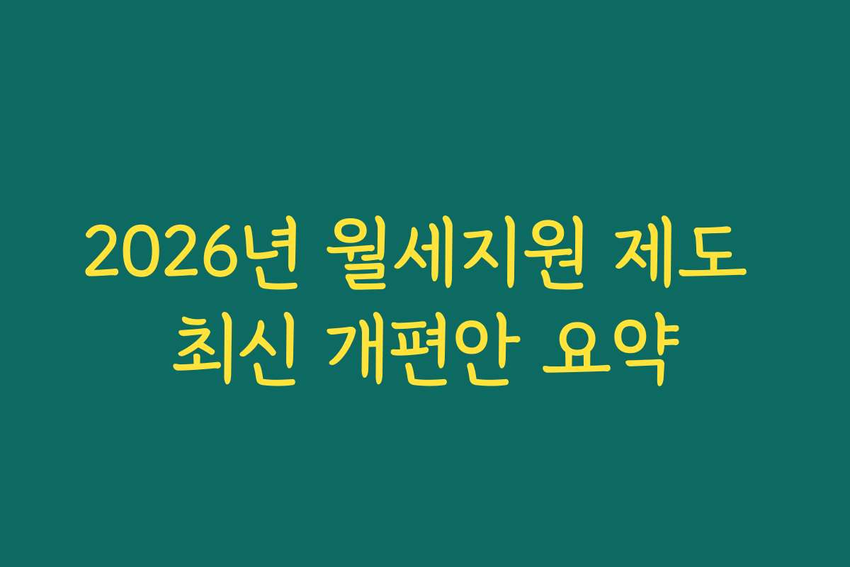 2026년 월세지원 제도 최신 개편안 요약