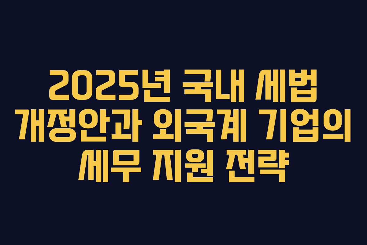 2025년 국내 세법 개정안과 외국계 기업의 세무 지원 전략