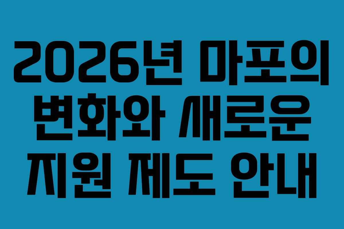 2026년 마포의 변화와 새로운 지원 제도 안내