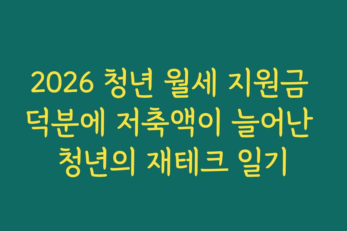 2026 청년 월세 지원금 덕분에 저축액이 늘어난 청년의 재테크 일기