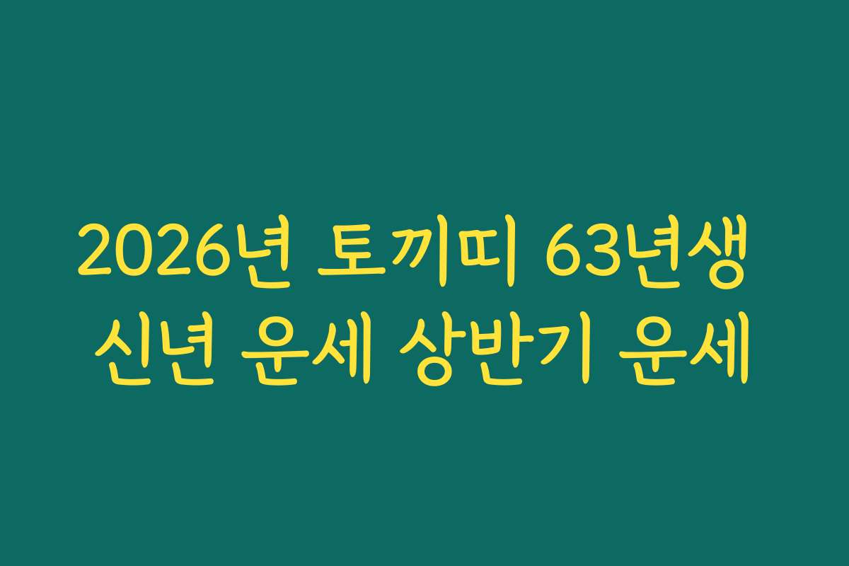 2026년 토끼띠 63년생 신년 운세 상반기 운세