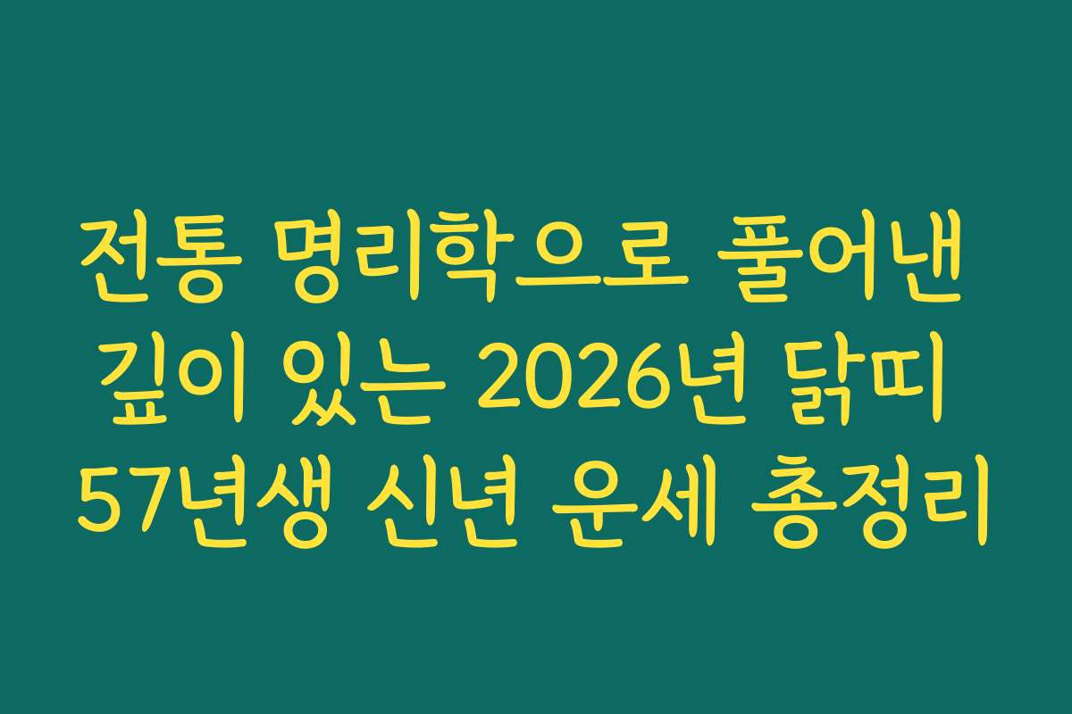 전통 명리학으로 풀어낸 깊이 있는 2026년 닭띠 57년생 신년 운세 총정리