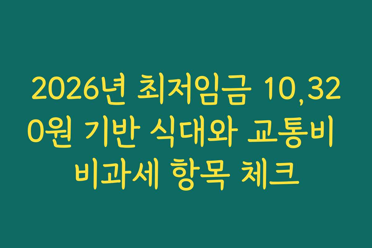 2026년 최저임금 10,320원 기반 식대와 교통비 비과세 항목 체크