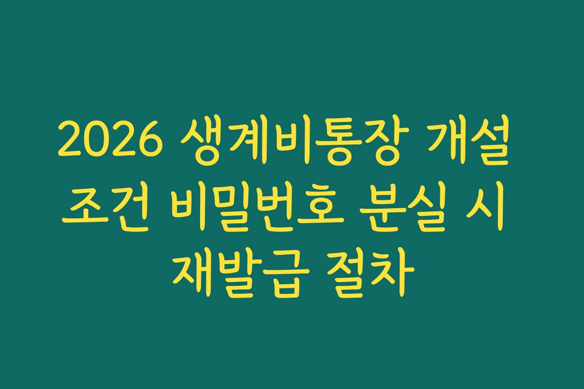 2026 생계비통장 개설 조건 비밀번호 분실 시 재발급 절차