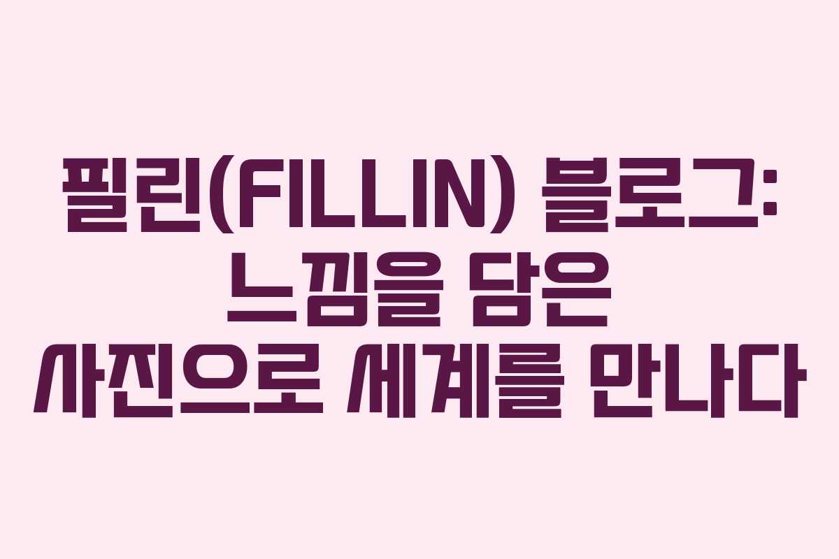 필린(FILLIN) 블로그: 느낌을 담은 사진으로 세계를 만나다