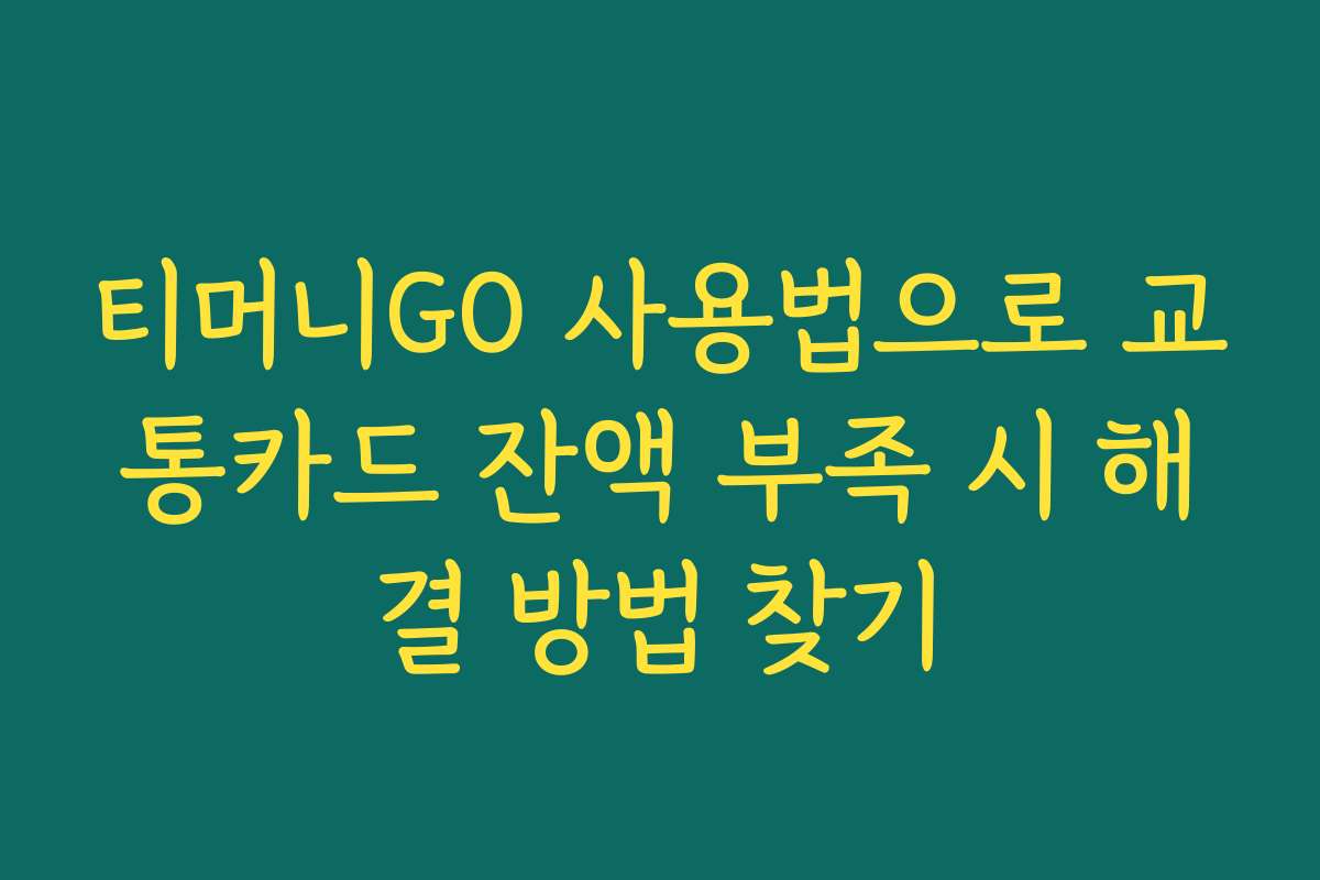티머니GO 사용법으로 교통카드 잔액 부족 시 해결 방법 찾기