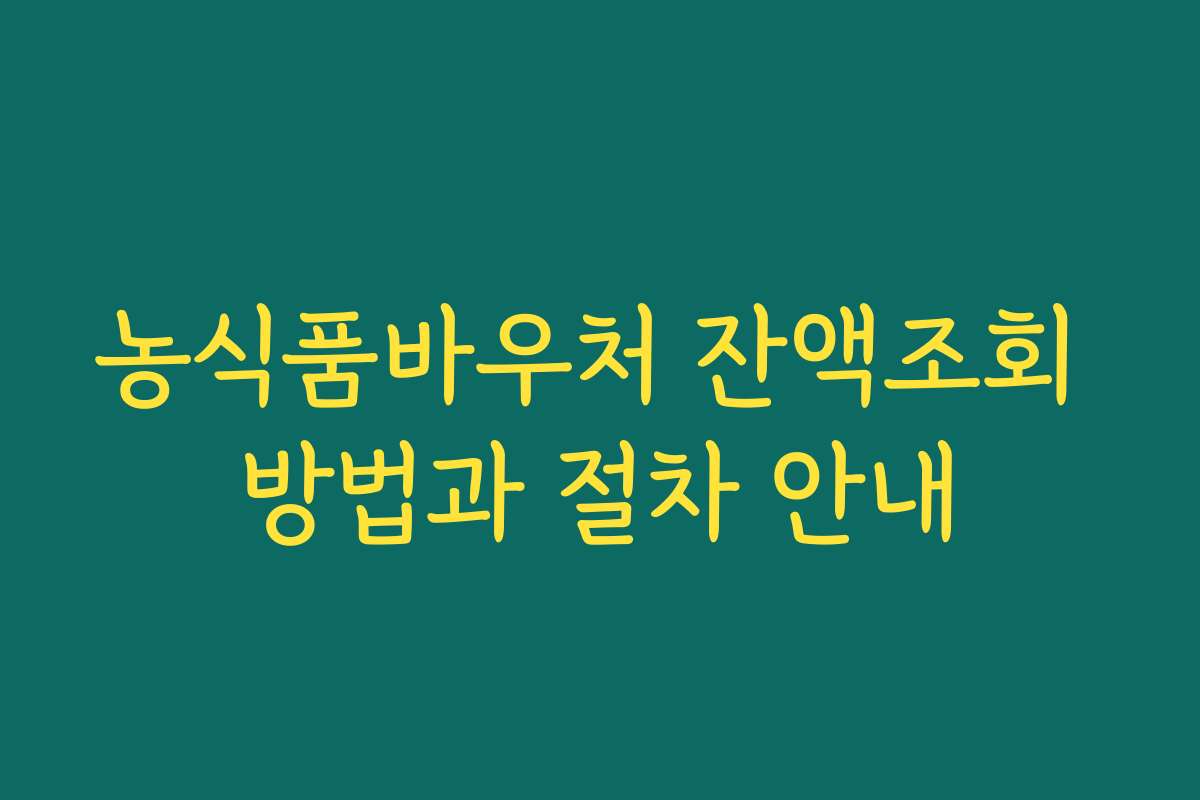 농식품바우처 잔액조회 방법과 절차 안내