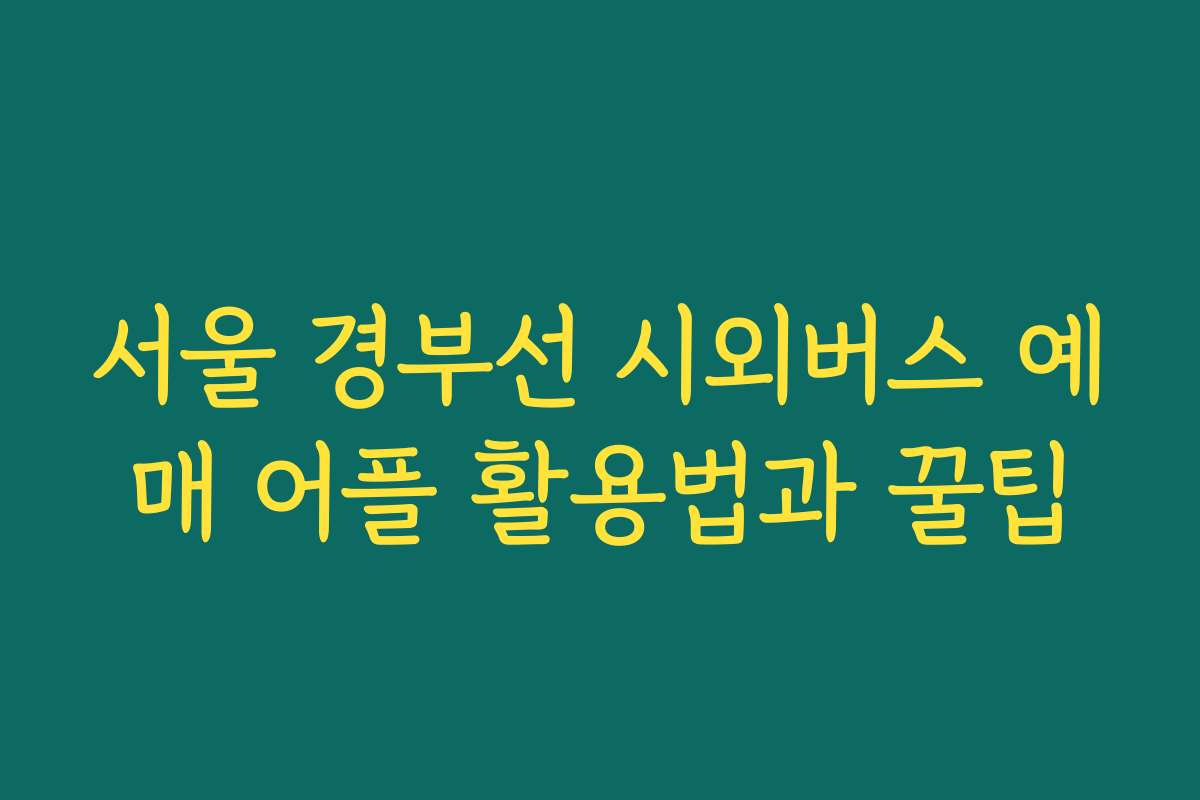 서울 경부선 시외버스 예매 어플 활용법과 꿀팁