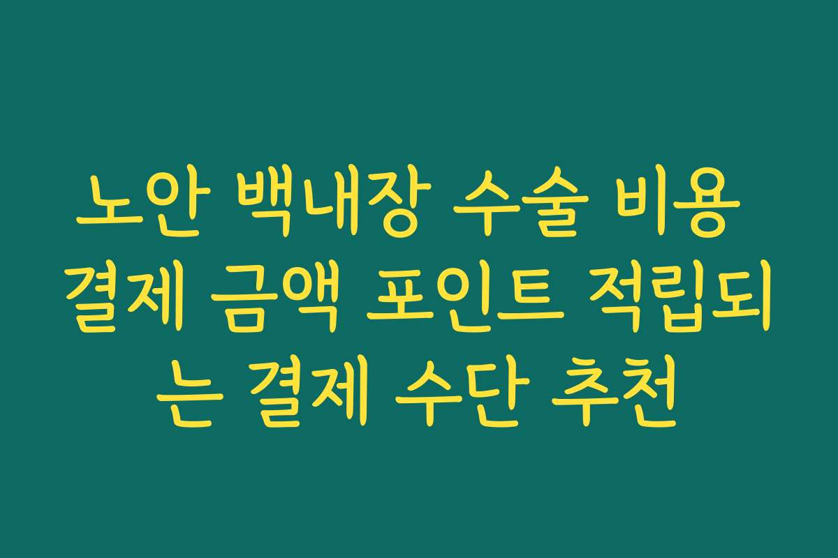 노안 백내장 수술 비용 결제 금액 포인트 적립되는 결제 수단 추천