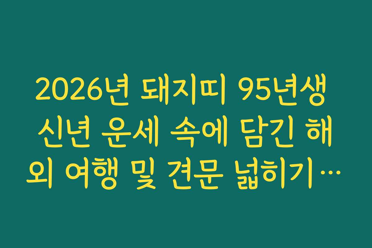 2026년 돼지띠 95년생 신년 운세 속에 담긴 해외 여행 및 견문 넓히기 일정