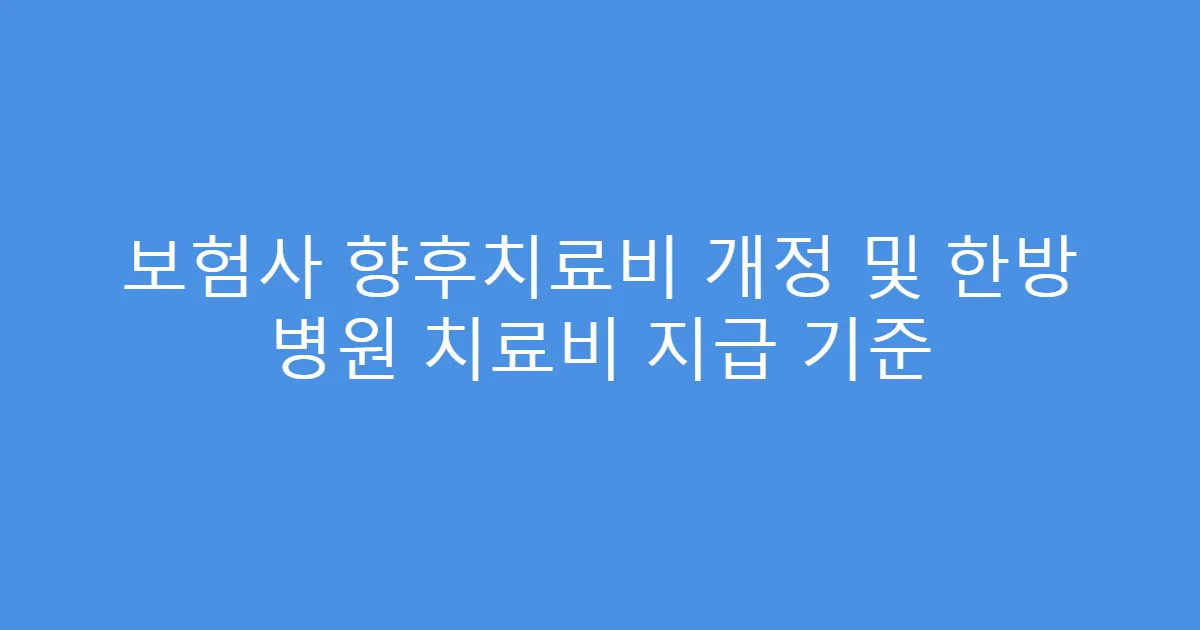 보험사 향후치료비 개정 및 한방 병원 치료비 지급 기준