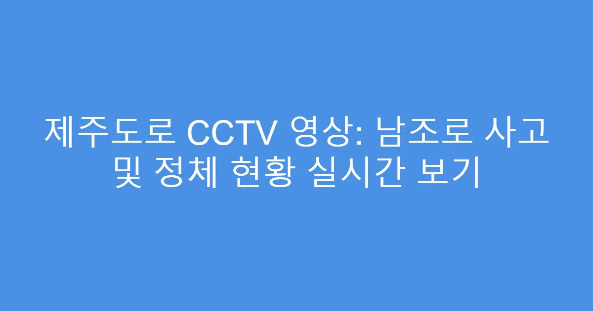 제주도로 CCTV 영상: 남조로 사고 및 정체 현황 실시간 보기