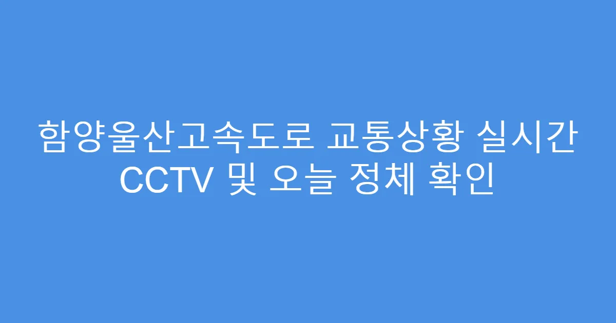 함양울산고속도로 교통상황 실시간 CCTV 및 오늘 정체 확인
