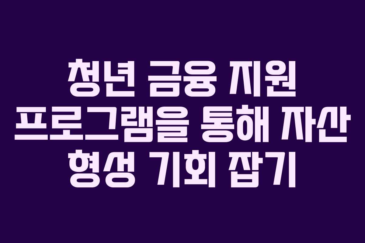 청년 금융 지원 프로그램을 통해 자산 형성 기회 잡기