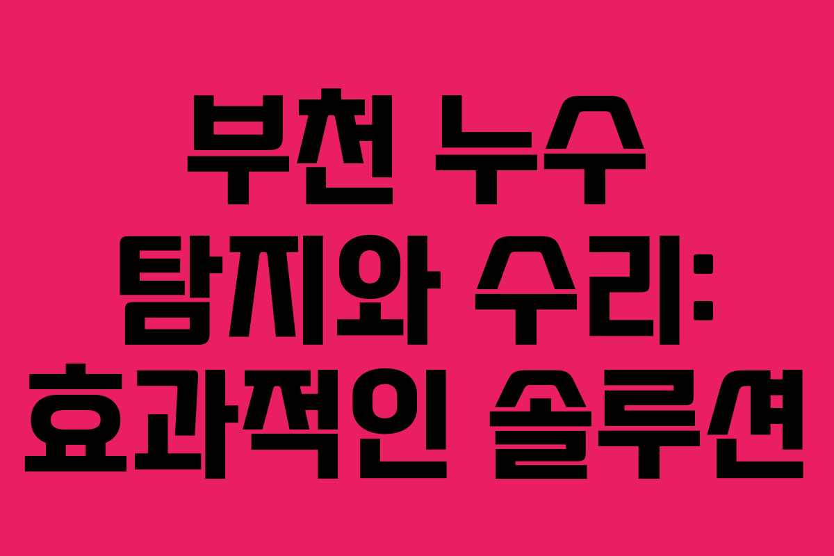 부천 누수 탐지와 수리: 효과적인 솔루션