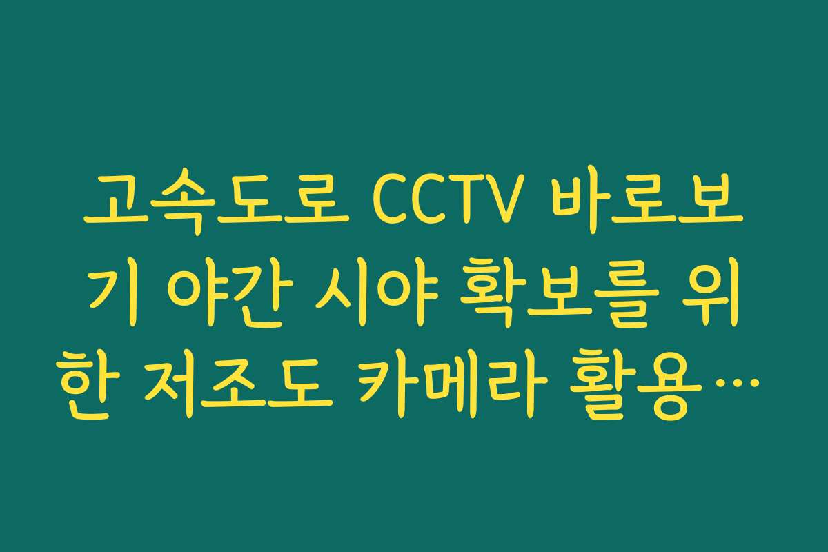 고속도로 CCTV 바로보기 야간 시야 확보를 위한 저조도 카메라 활용 가이드