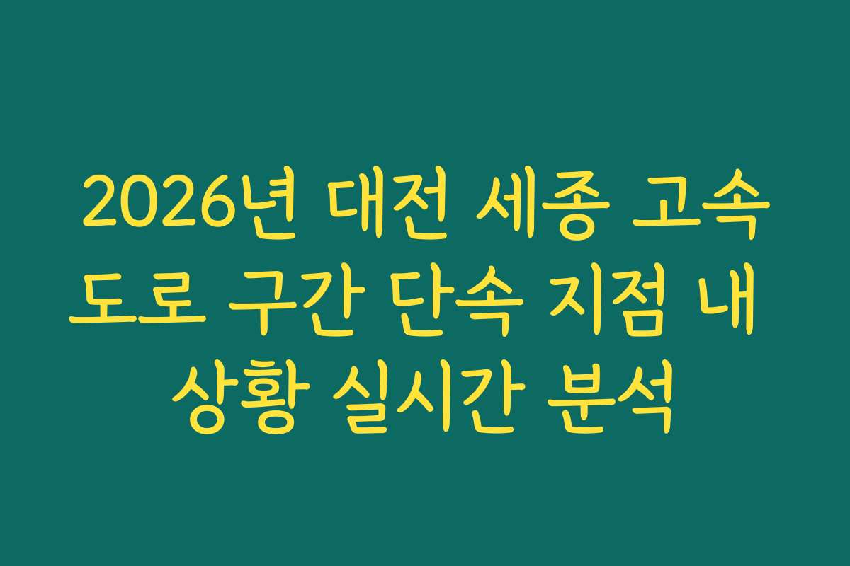 2026년 대전 세종 고속도로 구간 단속 지점 내 상황 실시간 분석