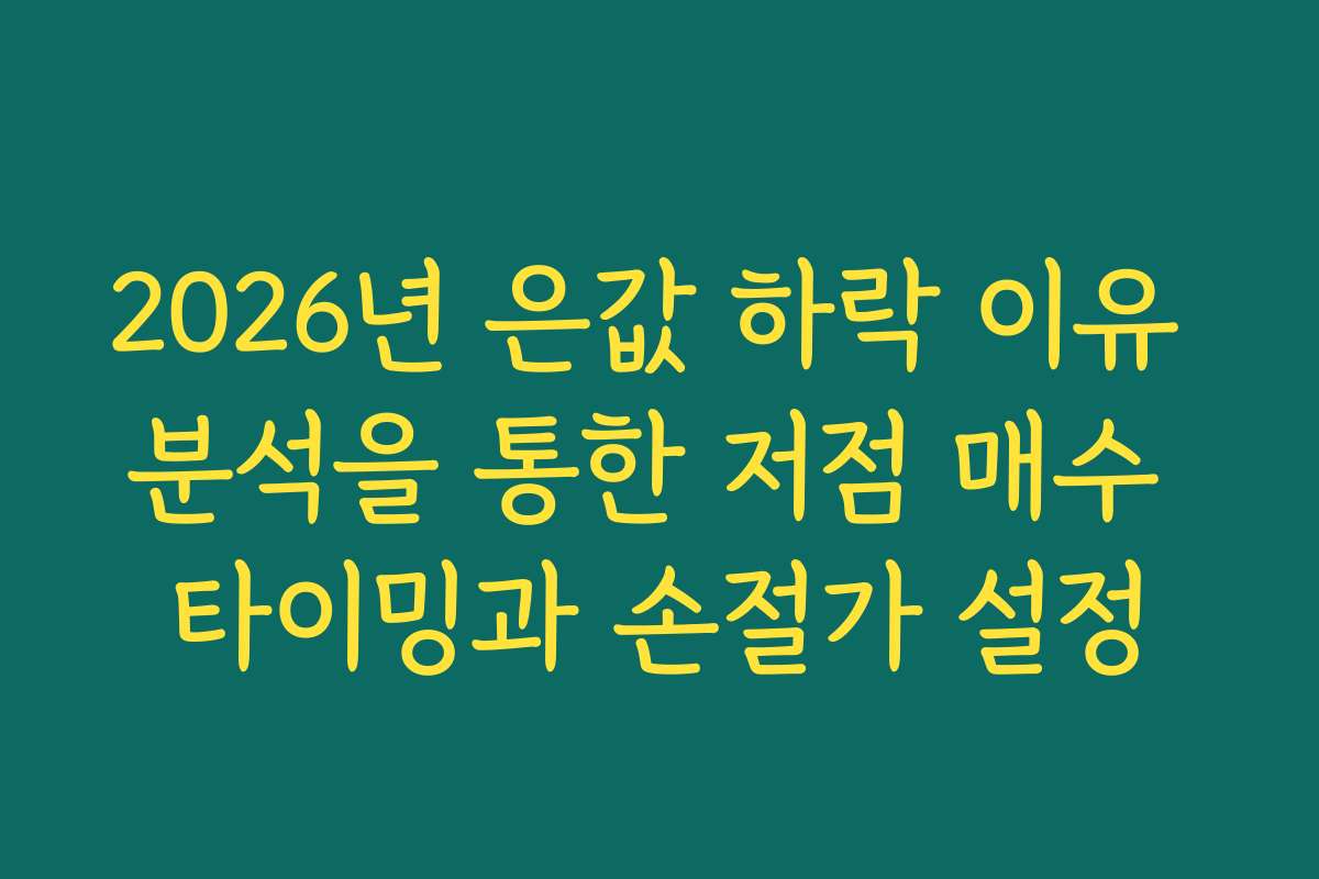 2026년 은값 하락 이유 분석을 통한 저점 매수 타이밍과 손절가 설정