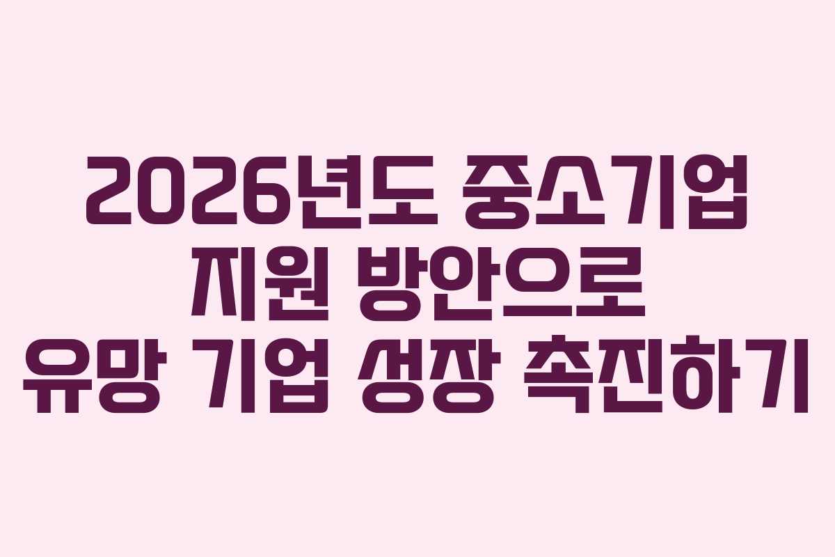 2026년도 중소기업 지원 방안으로 유망 기업 성장 촉진하기