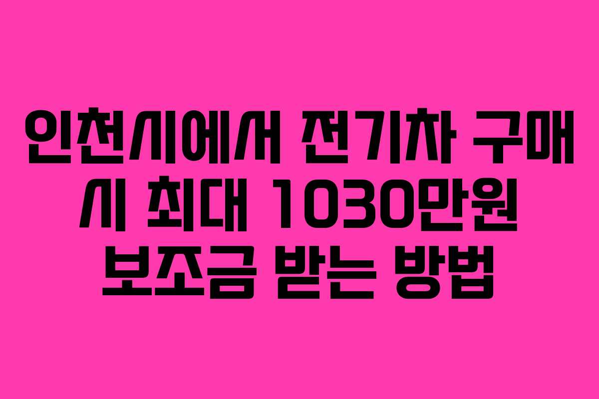 인천시에서 전기차 구매 시 최대 1030만원 보조금 받는 방법