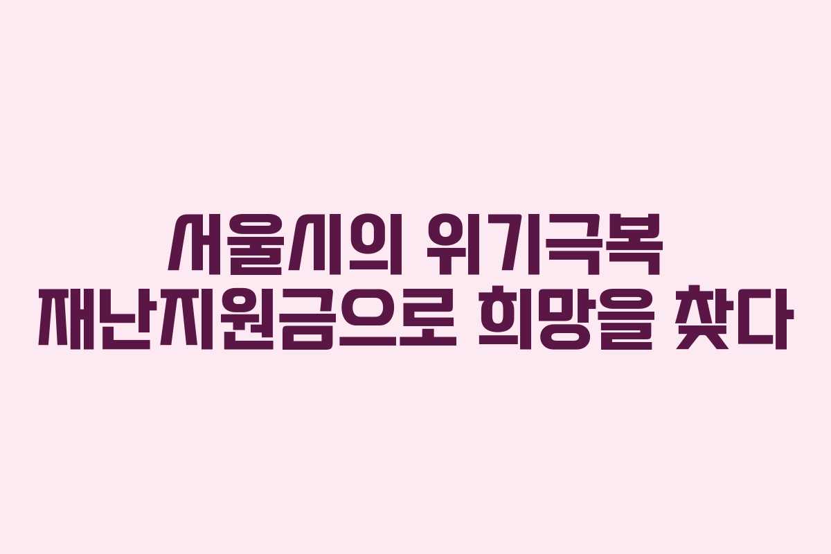 서울시의 위기극복 재난지원금으로 희망을 찾다